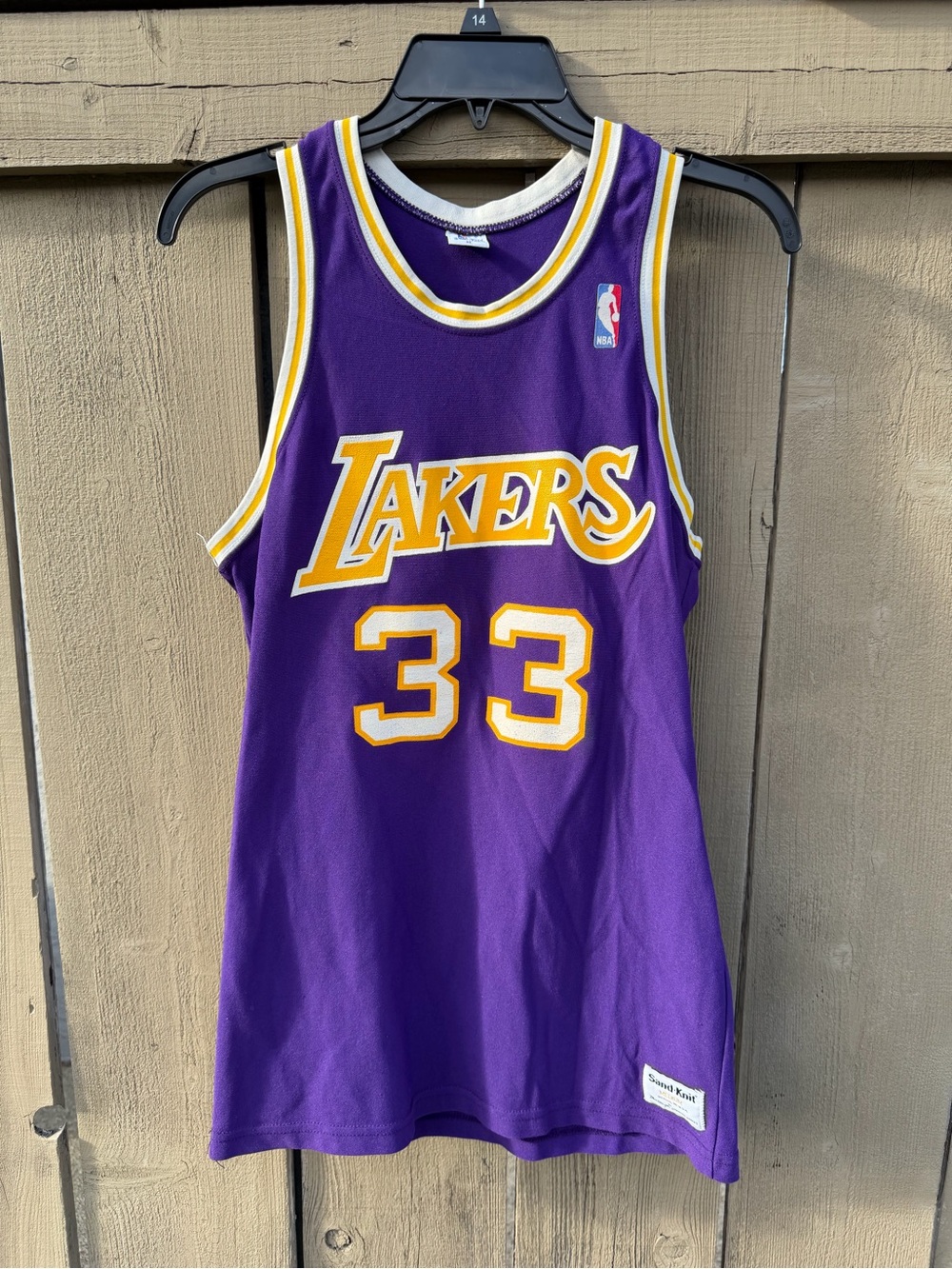 Vintage Kareem Abdul-Jabbar #33 Los Angeles Lakers Sand Knit Purple Jersey - Med